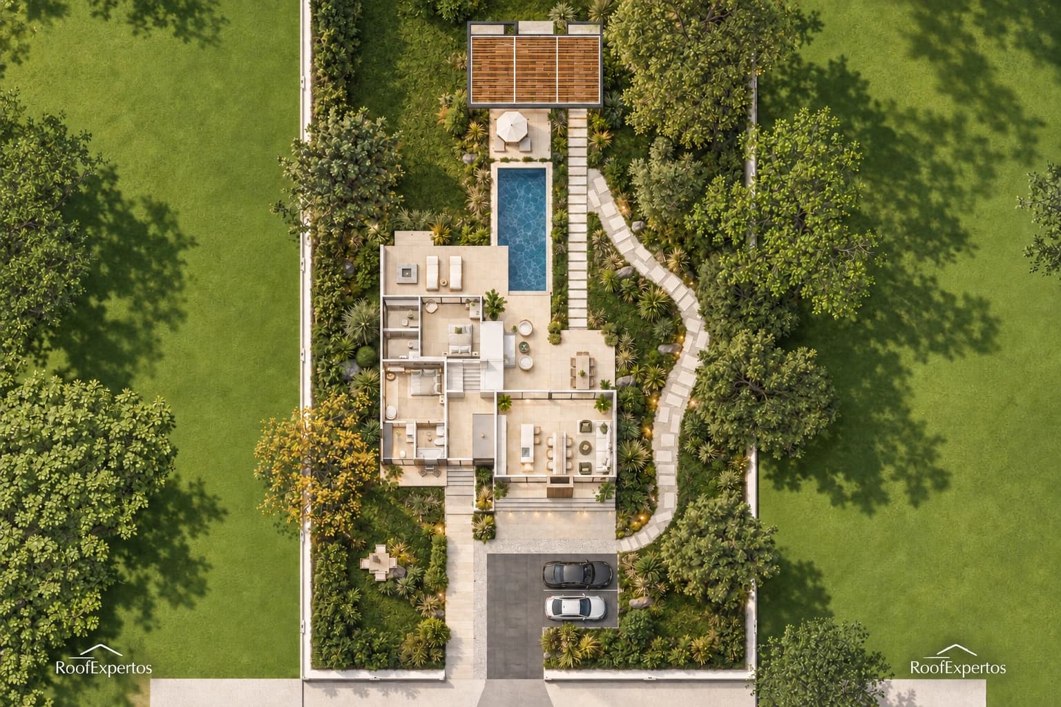The Creek Villages — Modelo VILLA MILENA — Vista general del terreno y distribución