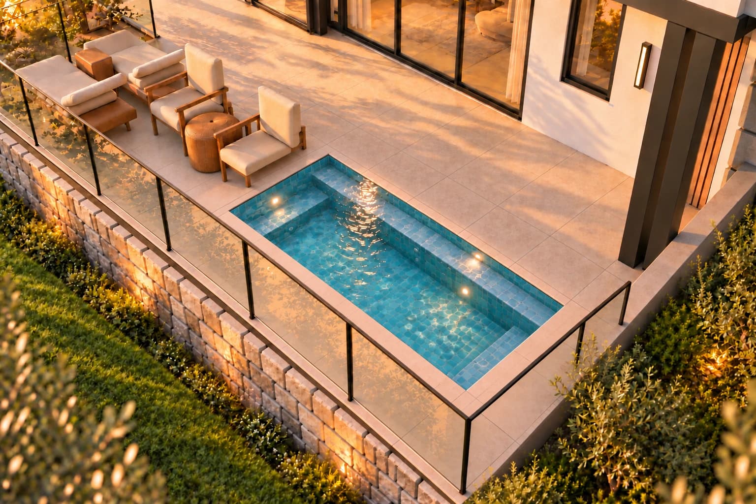 VILLA THEA MODELO 3H-2026 — Jacuzzi rectangular de 4 × 2 m