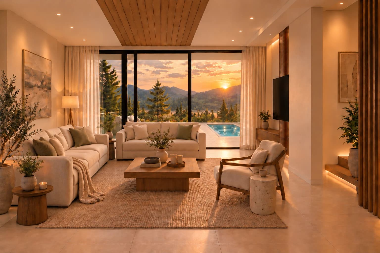 VILLA THEA MODELO 3H-2026 — Sala con salida a la terraza