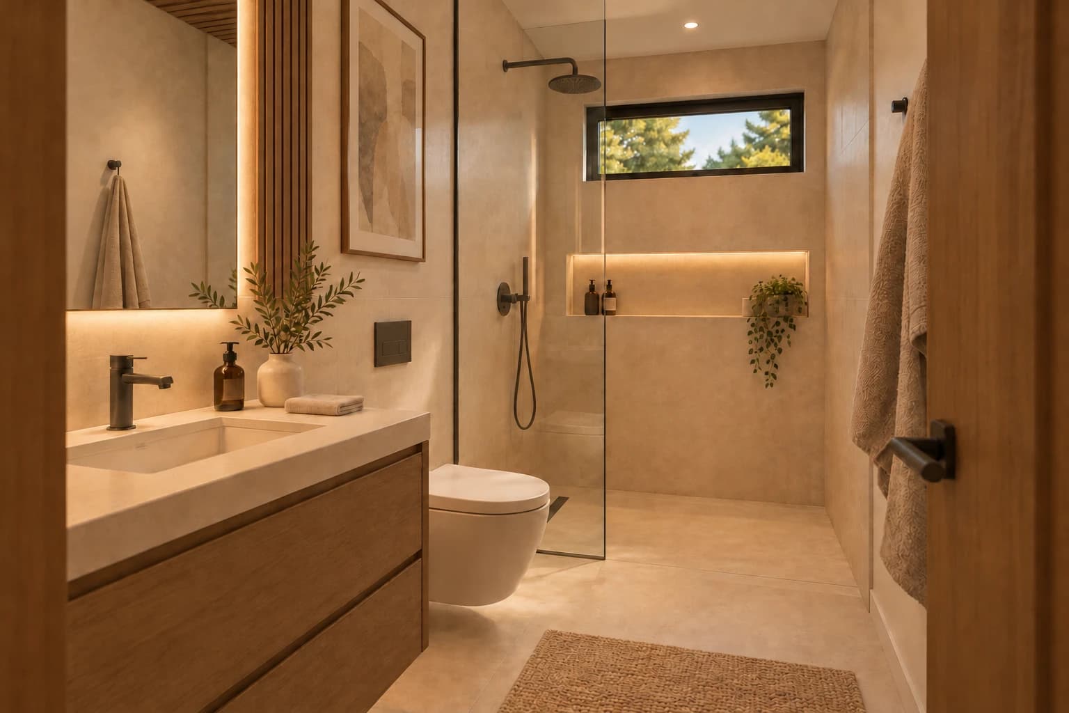 VILLA THEA MODELO 3H-2026 — Baño principal con ducha